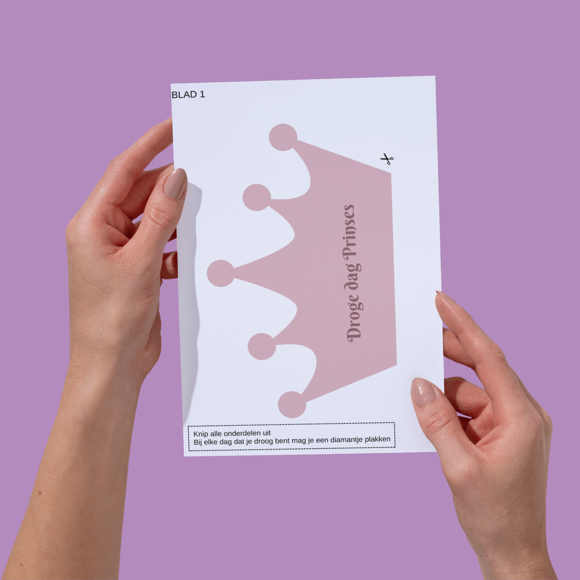 Een Kroon op A4 papier om uit te knippen, inclusief banden en diamanten om te belonen. uitknippen in elkaar zetten en op doen, thema Prinses